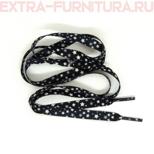 Шнурки плоские 110см, шир.10мм, цв.черный, белые/серые звездочки