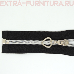 Молния спираль декор Т5 90см цв.черный/серебро (сердце)