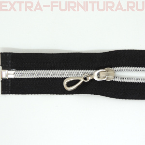 Молния спираль декор Т5 75см цв.черный/серебро (капля)