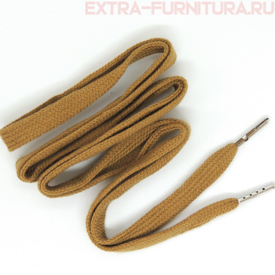 Шнурки плоские 130см, шир.10мм, Хлопок, наконечник металл, цв.бронзовый