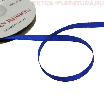Лента атласная  6 мм  цв.154 синий рул. 27,42м
